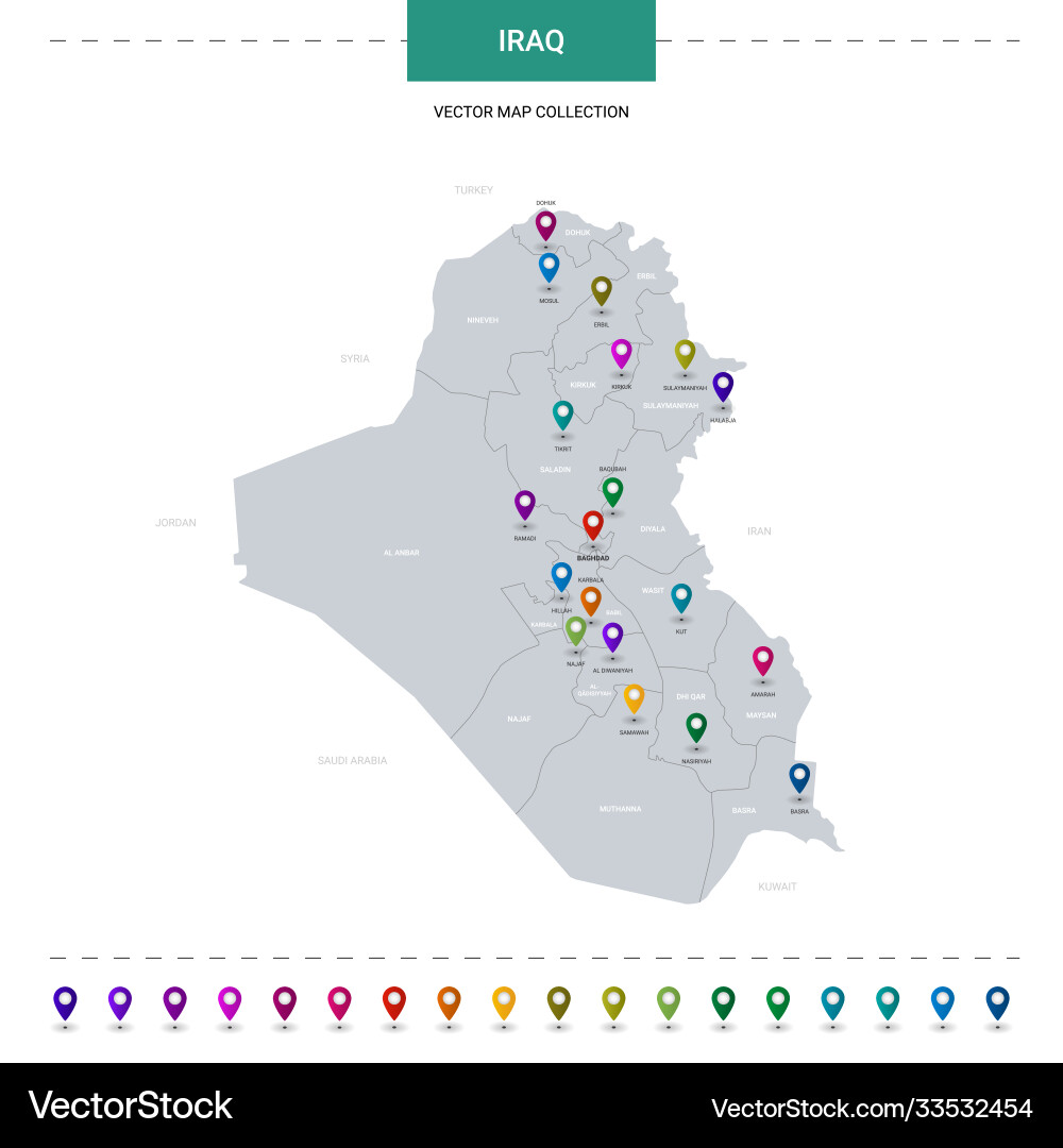Iraq map with location pointer marks infographic vector image