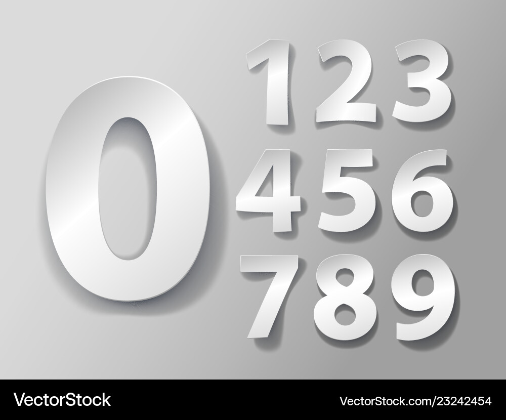 Paper Number Set with Shadows vector image