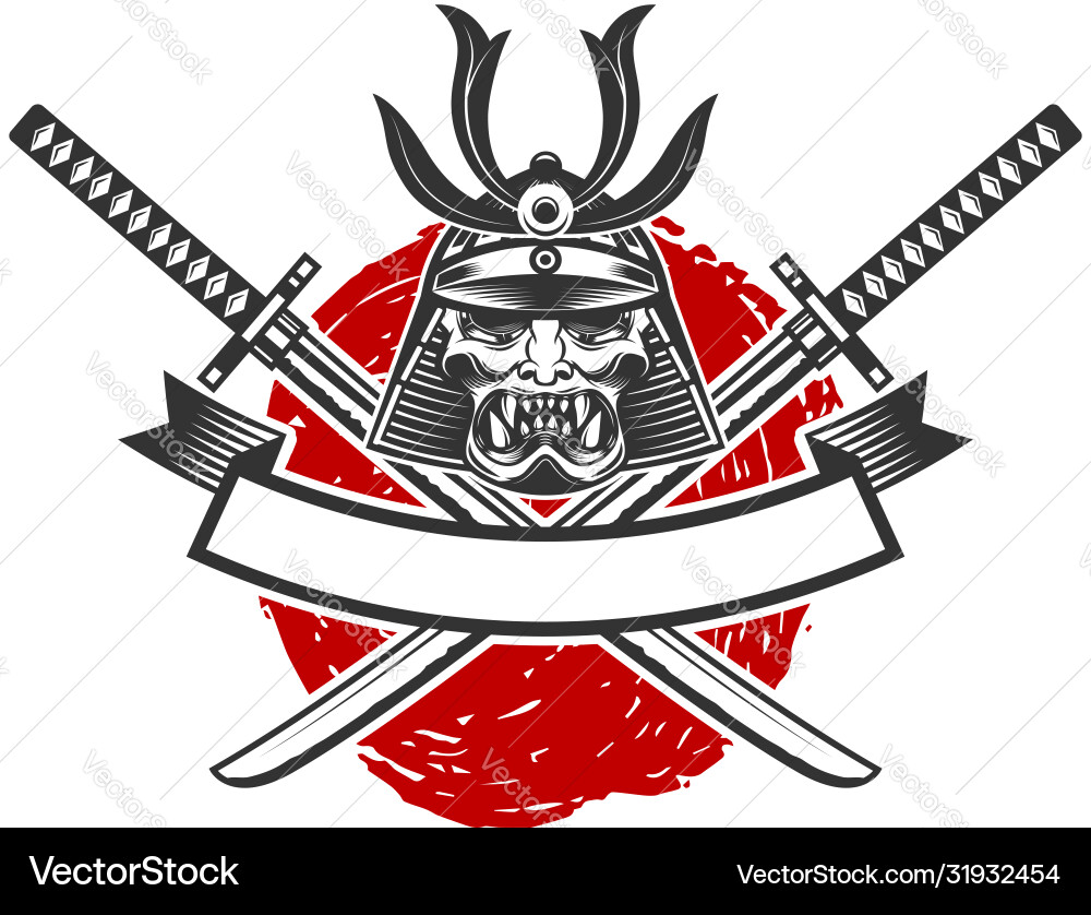 Samurai Helmet & Crossed Katana Emblem vector image