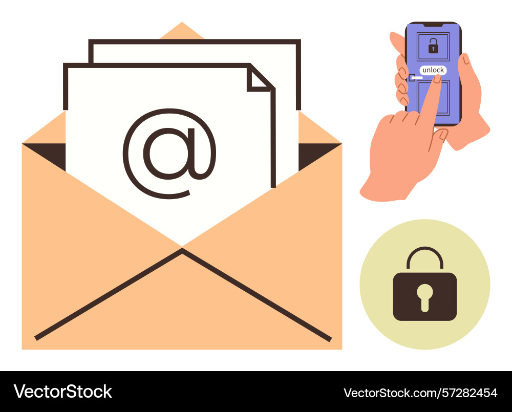 Secure email communication with digital access and Secure email communication with digital access and vector image