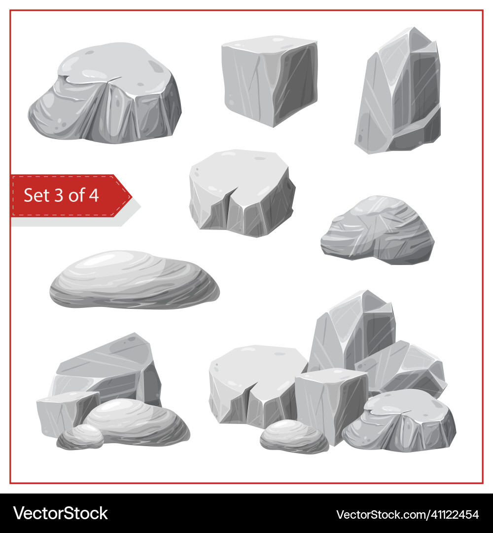 Set aus grauen Felsen und Steinen Elemente Granit Set aus grauen Felsen und Steinen Elemente Granit vektorbild
