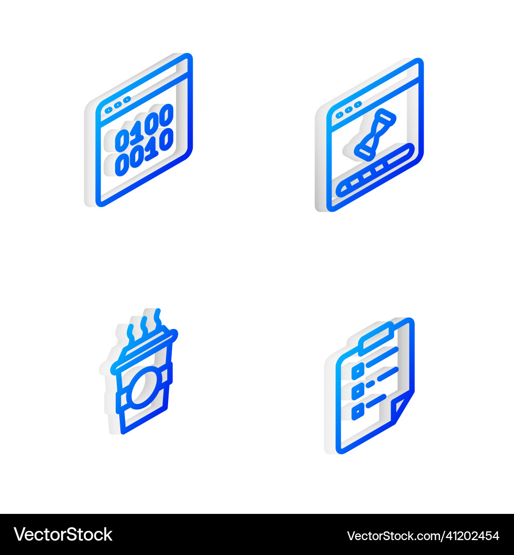 Set isometric line loading data window binary Set isometric line loading data window binary vector image