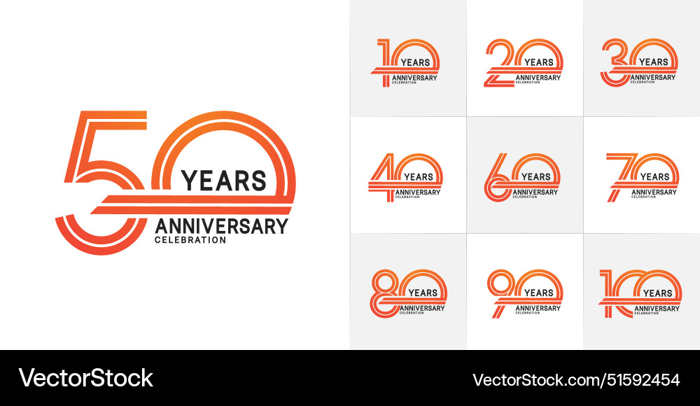Set of anniversary premium collection orange Set of anniversary premium collection orange vector image
