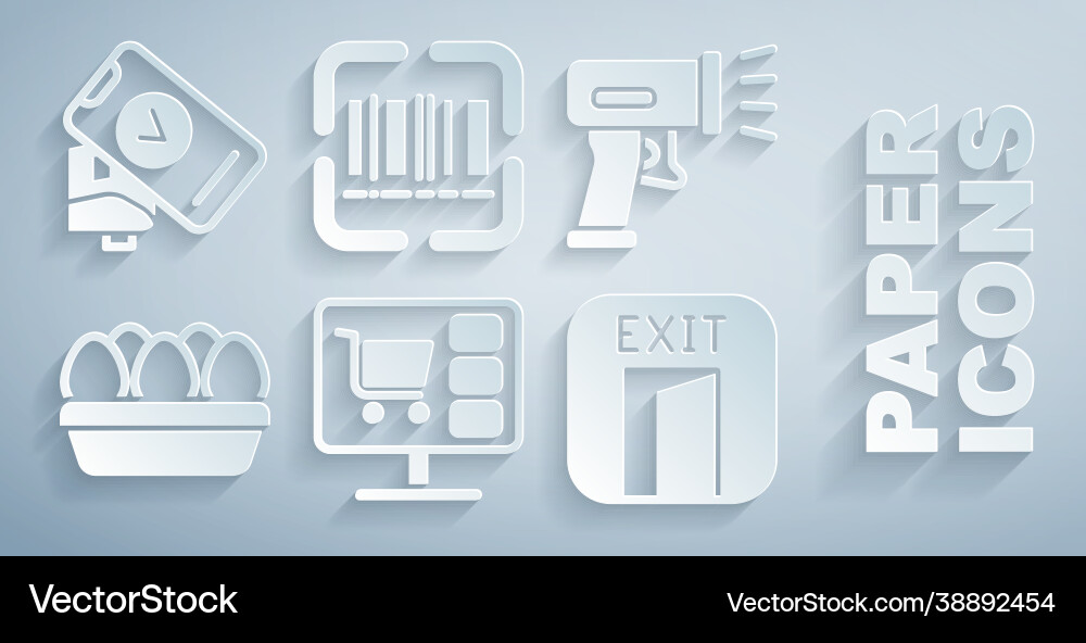Set shopping cart on computer scanner scanning Vector Image