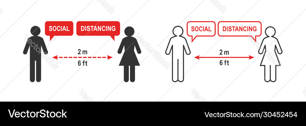 Social distancing sign 2 meter or 6 feet distance Social distancing sign 2 meter or 6 feet distance vector image
