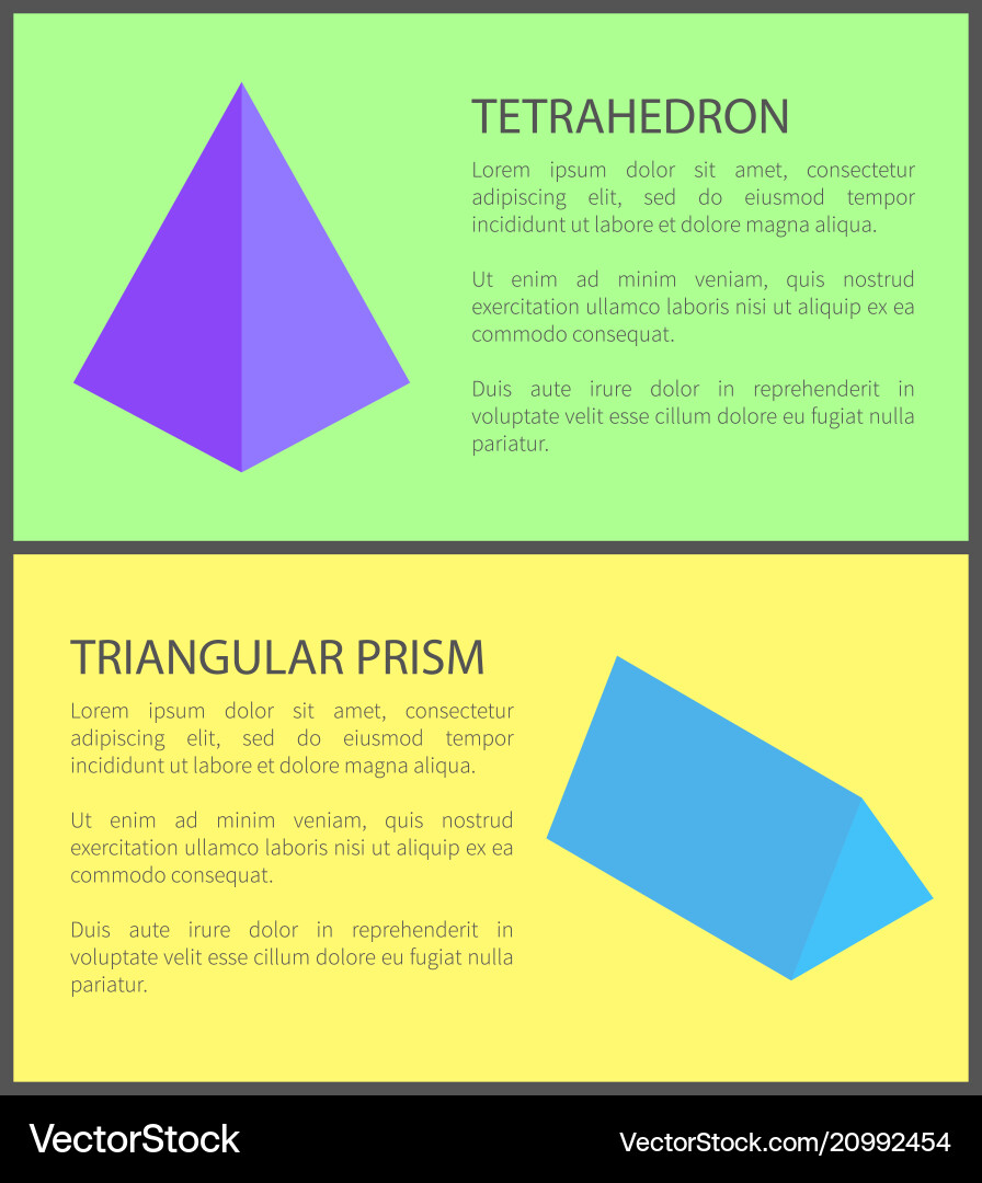 Tetrahedron and triangular prism colorful banner Tetrahedron and triangular prism colorful banner vector image