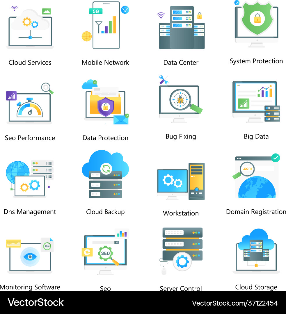 Web hosting flat gradient pack in editable vector image