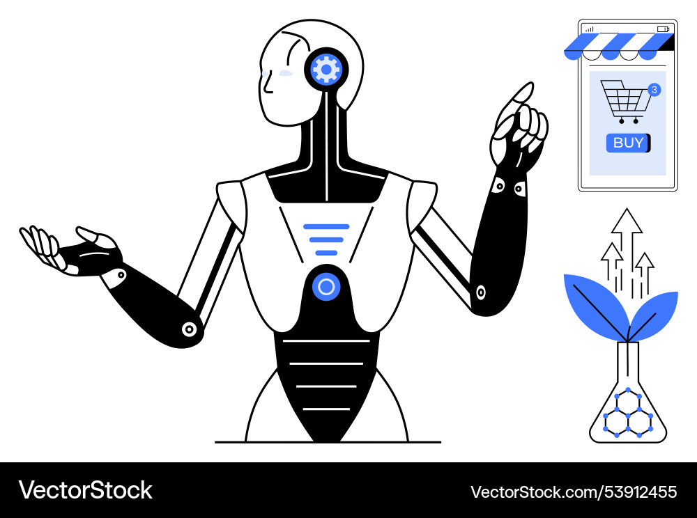 Advanced robot with e-commerce and biotechnology Advanced robot with e-commerce and biotechnology vector image