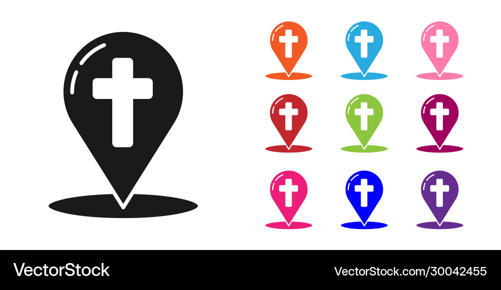 Black map pointer with christian cross icon vector image