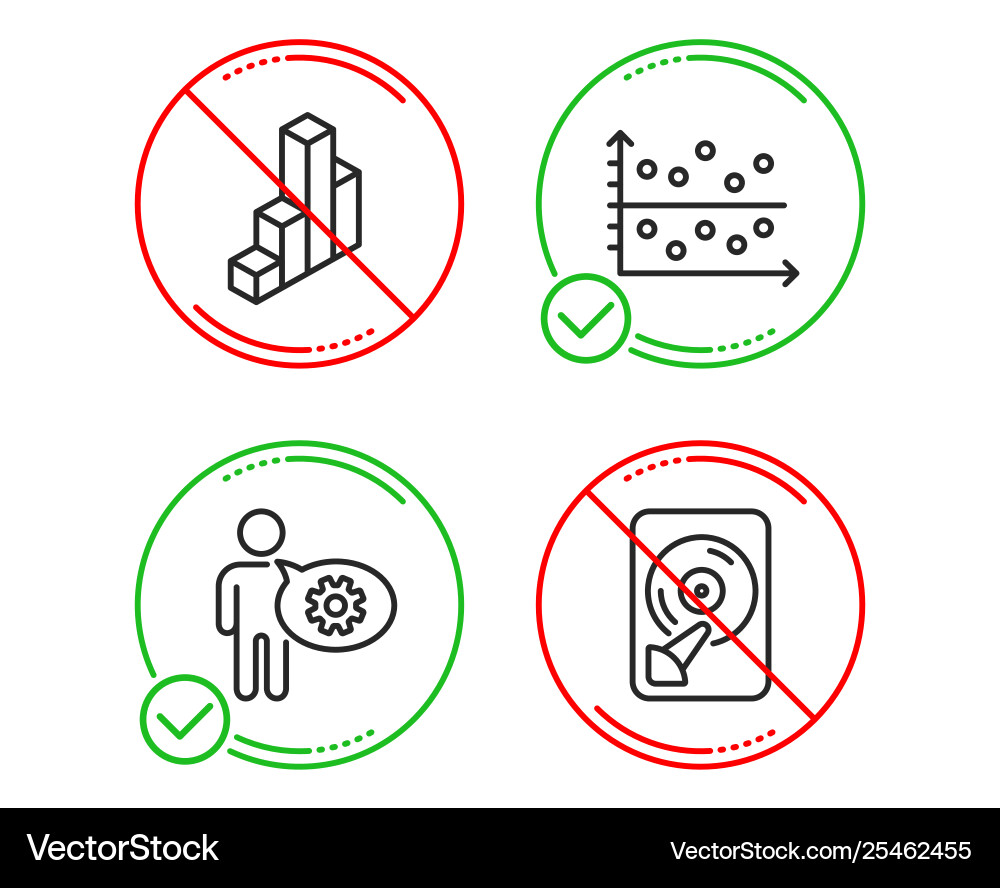 Cogwheel 3d chart and dot plot icons set hdd Vector Image