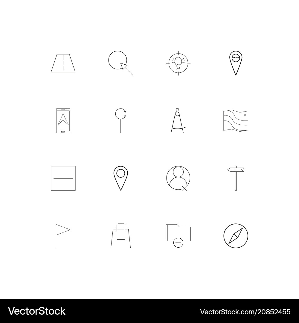 Maps and navigation linear thin icons set Vector Image