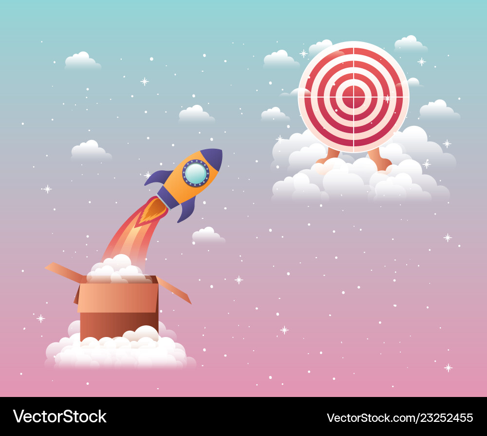 Rocket start up with target Vector Image