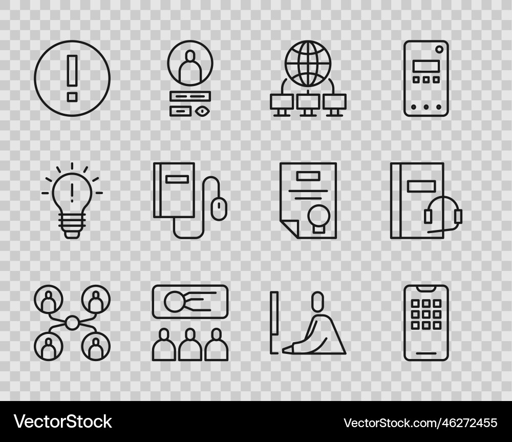 Set line online class mobile phone computer Set line online class mobile phone computer vector image