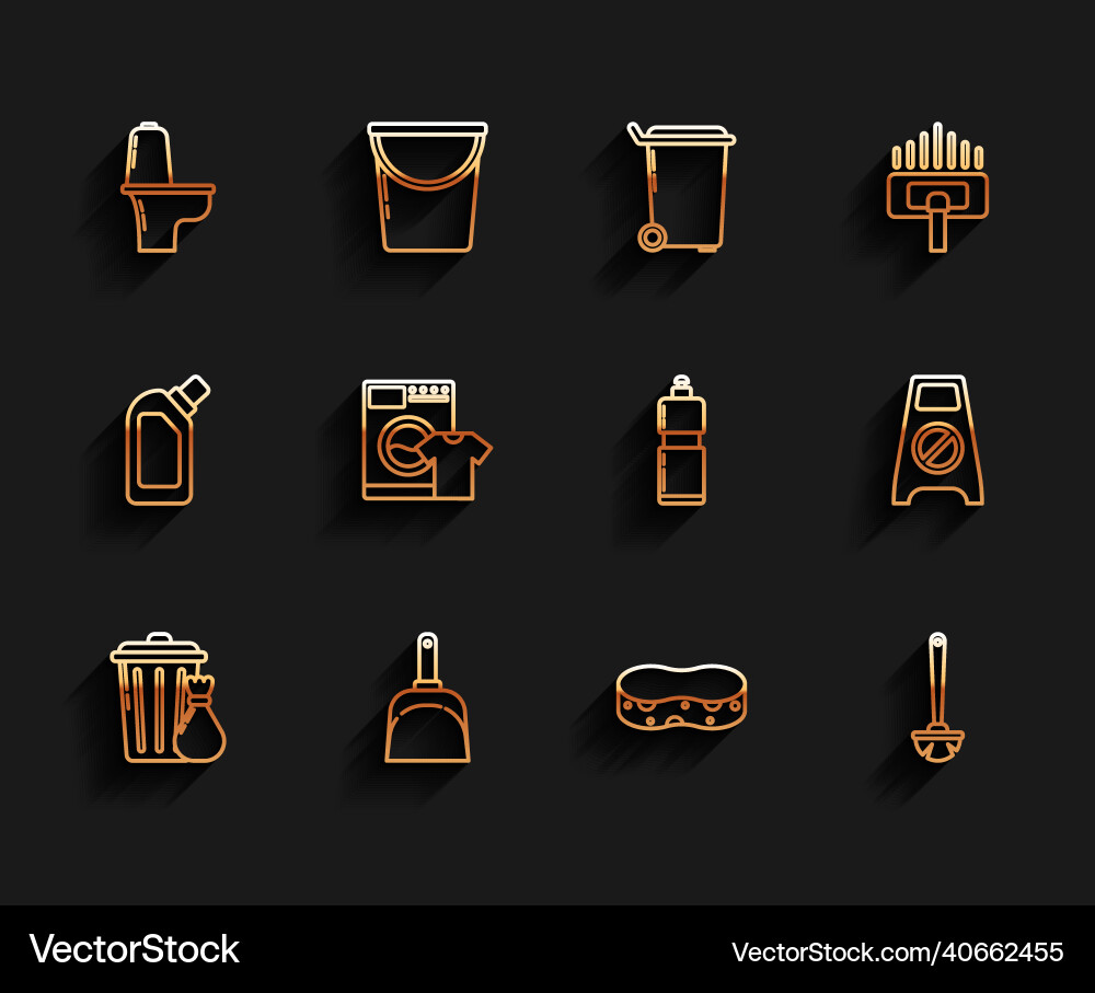Set line trash can and garbage bag dustpan Set line trash can and garbage bag dustpan vector image
