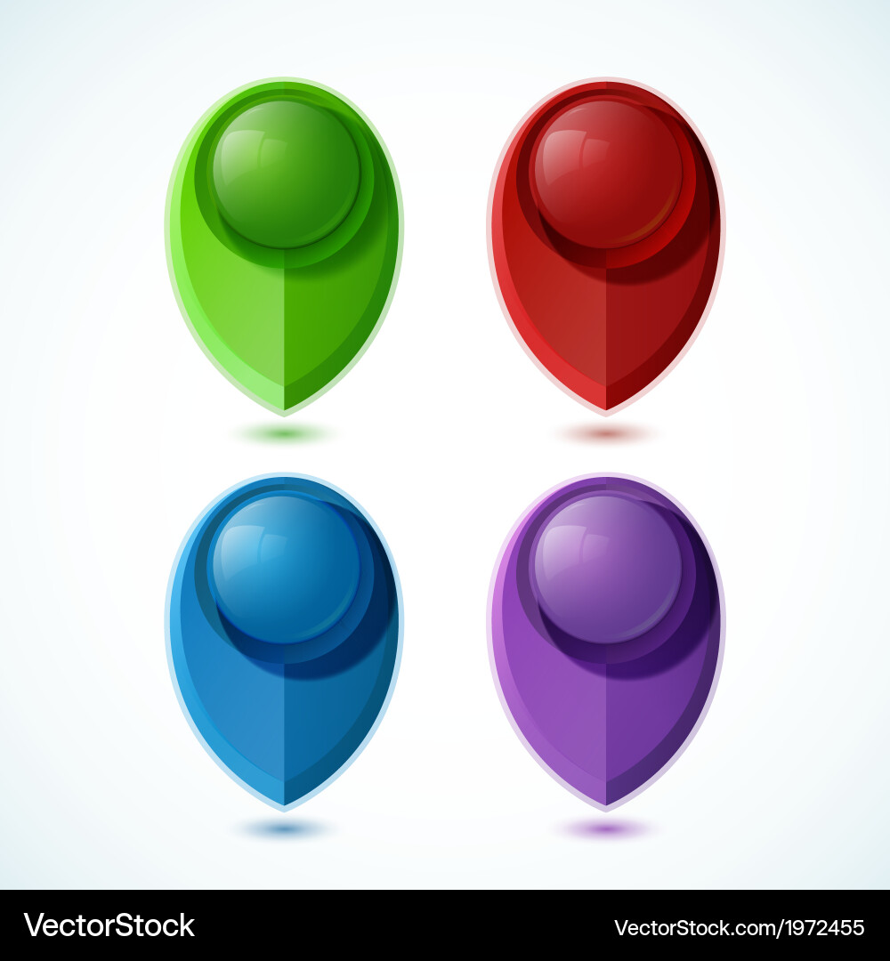 Set of four glossy map pointers Vector Image