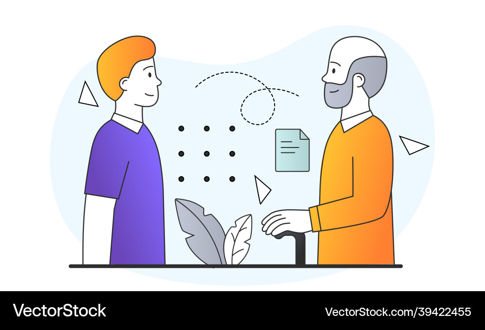 Yoiung and old men look at each other Yoiung and old men look at each other vector image