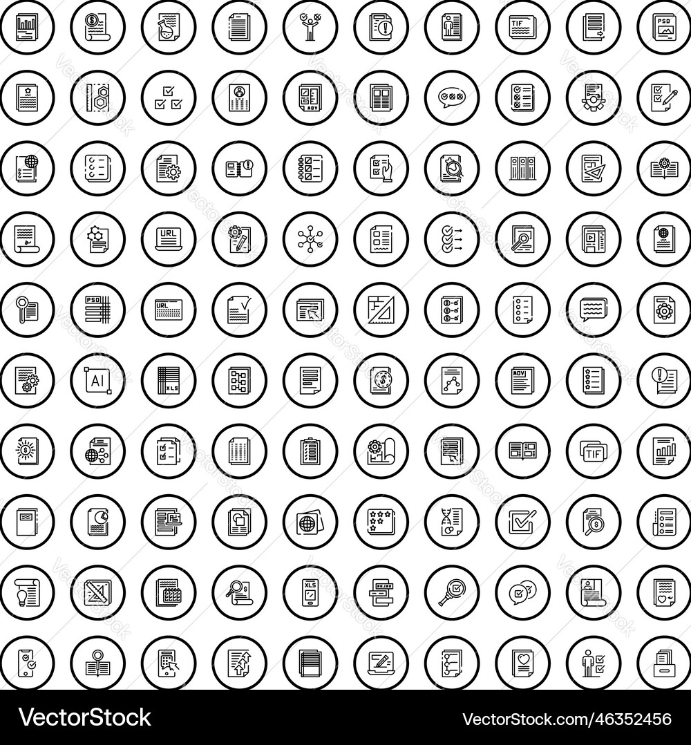 100 document icons set outline style 100 document icons set outline style vector image