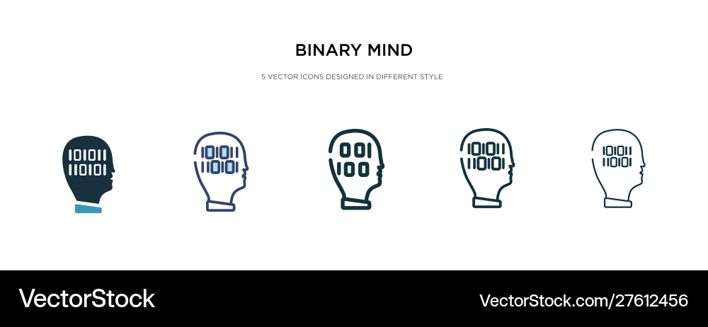 Binary mind icon in different style two colored Binary mind icon in different style two colored vector image