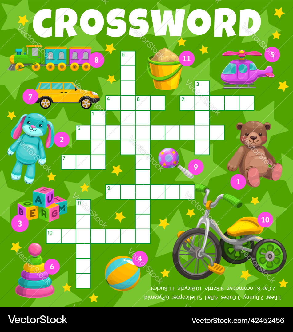 Cartoon Kinder Spielzeug Kreuzworträtsel Arbeitsblatt Spielgitter Cartoon Kinder Spielzeug Kreuzworträtsel Arbeitsblatt Spielgitter vektorbild