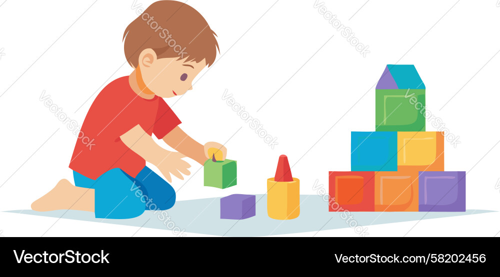 Child Playing with Blocks Vector Image