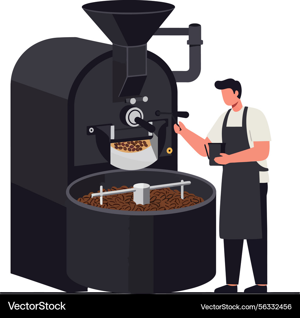 Coffee Roasting Machine with Operator Vector Image