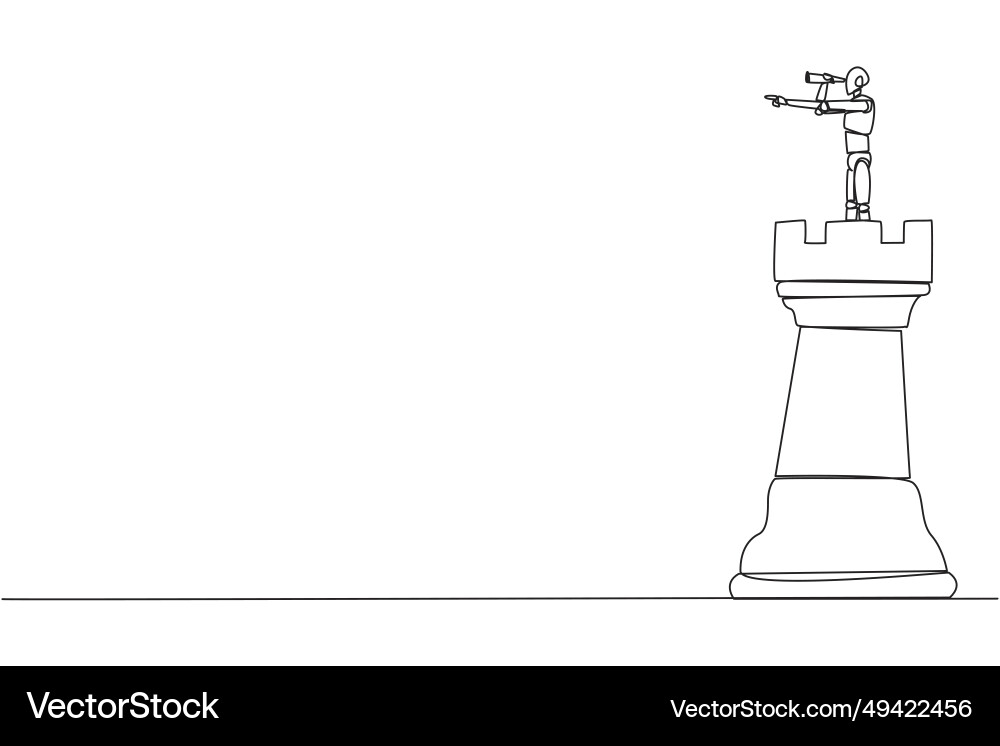 Continuous one line drawing robot future tech vector image