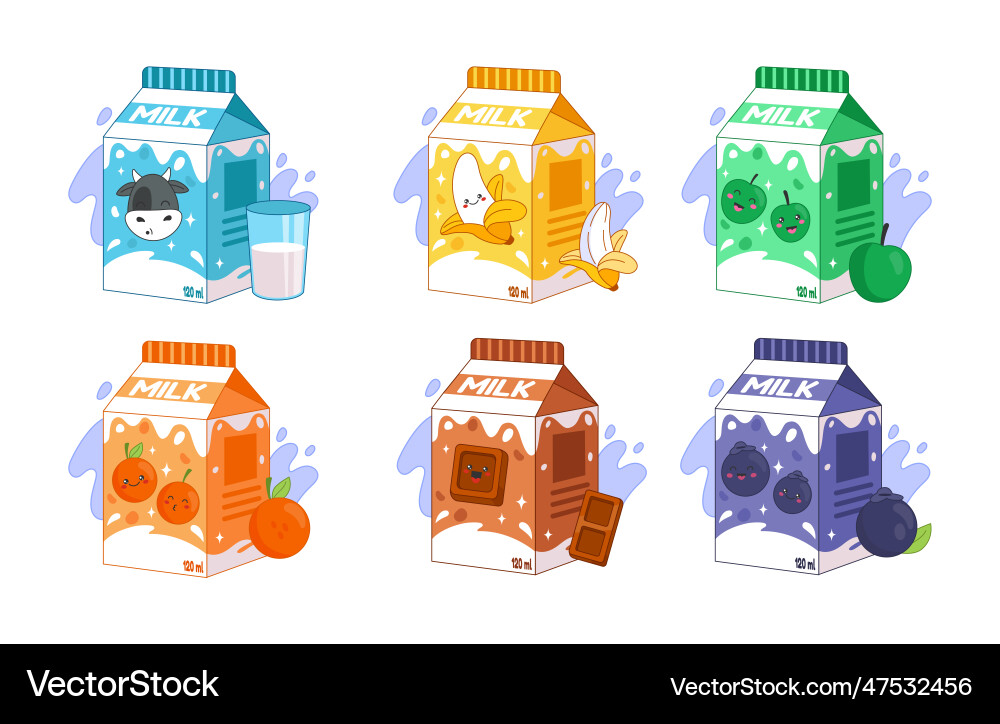 Kawaii milk drink cute chocolate box with straw Kawaii milk drink cute chocolate box with straw vector image