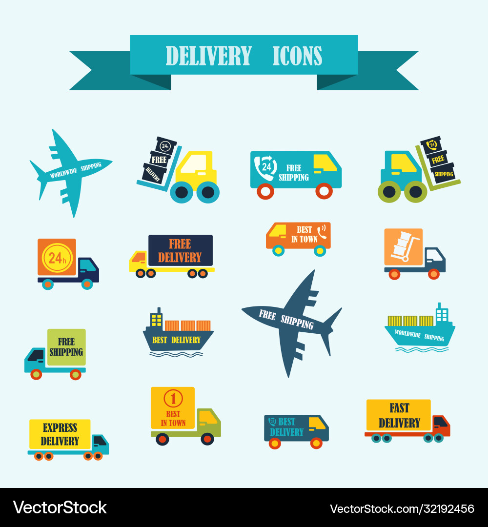 Multicolored icons with tape on topic delivery Vector Image