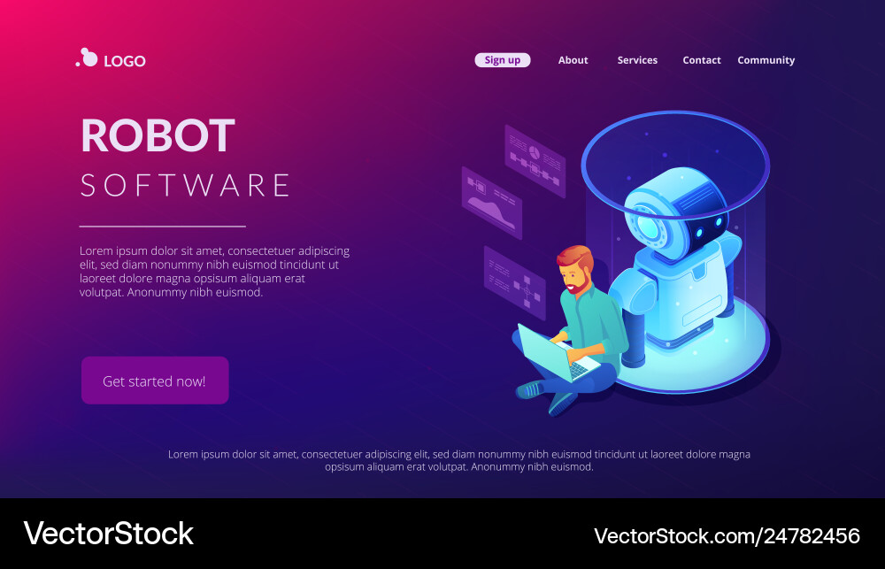 Robot software isometric3d landing page Robot software isometric3d landing page Vector Image