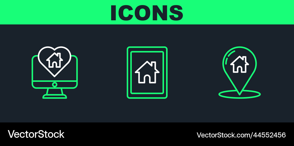 Set line map pointer with house monitor heart Set line map pointer with house monitor heart vector image