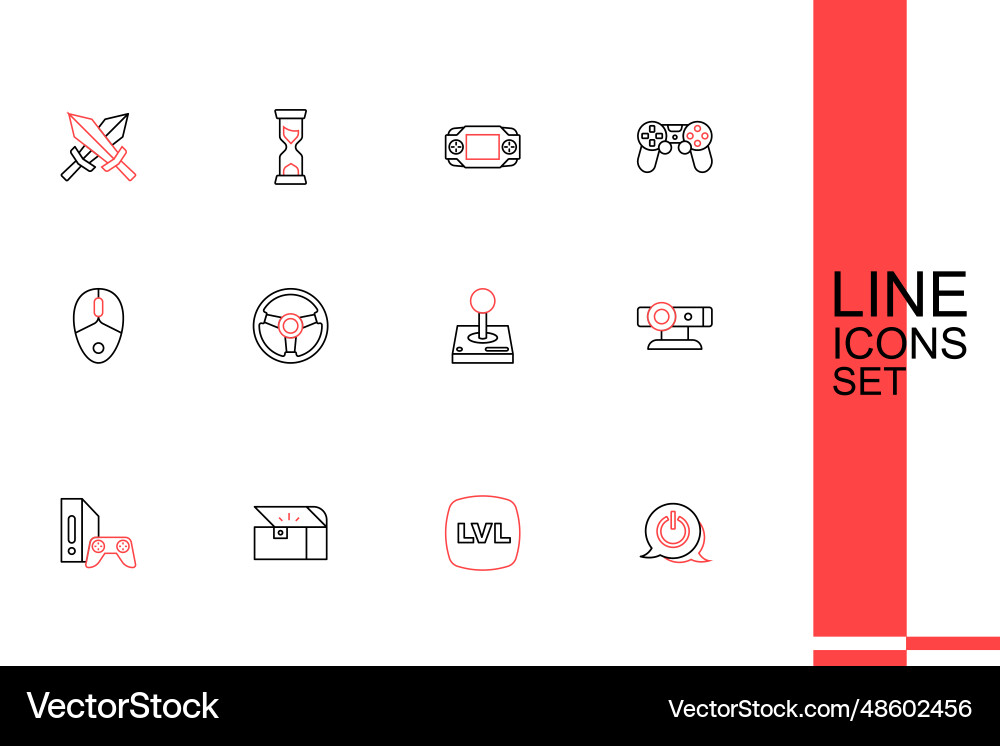 Set line power button level game chest Set line power button level game chest vector image