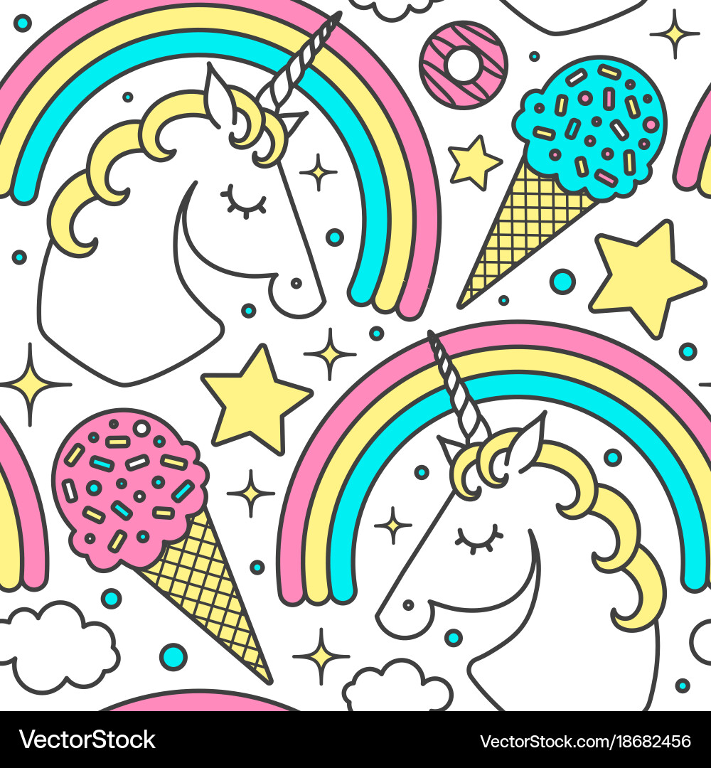 Unicorn Rainbow Cloud Pattern vector image