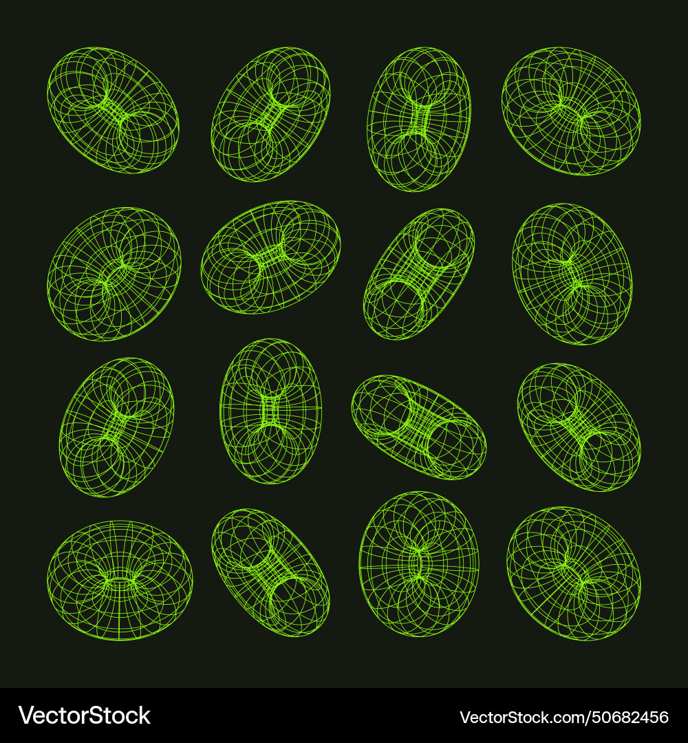 Wireframe shapes lined torus perspective mesh Vector Image