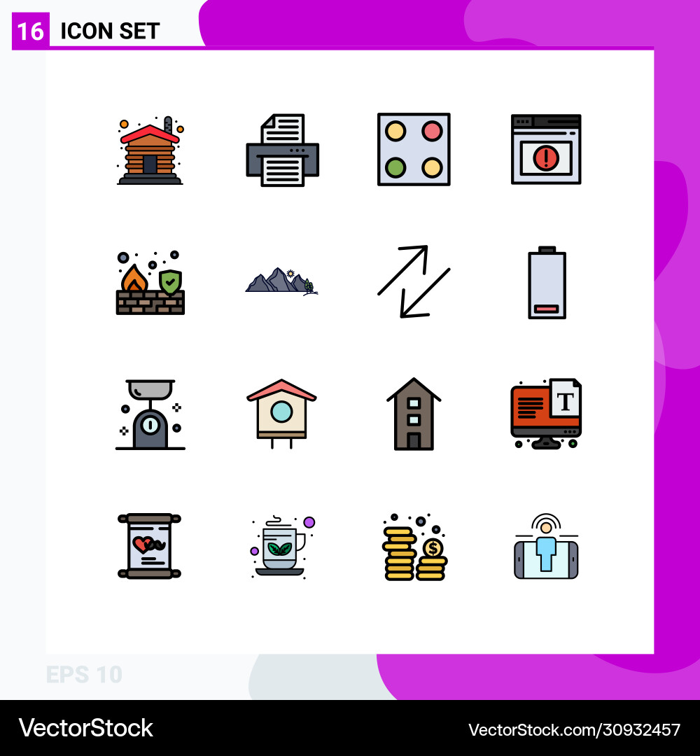 16 universal flat color filled lines set for web Vector Image