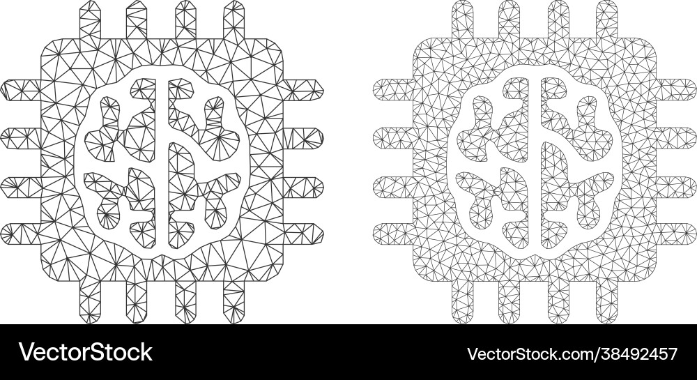 Brain chip icons - triangle mesh Brain chip icons - triangle mesh Vector Image