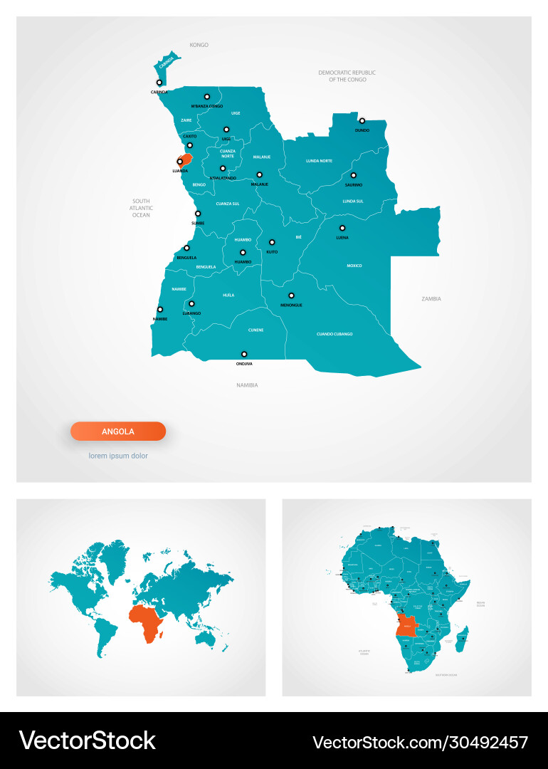 Editable template map angola with marks vector image
