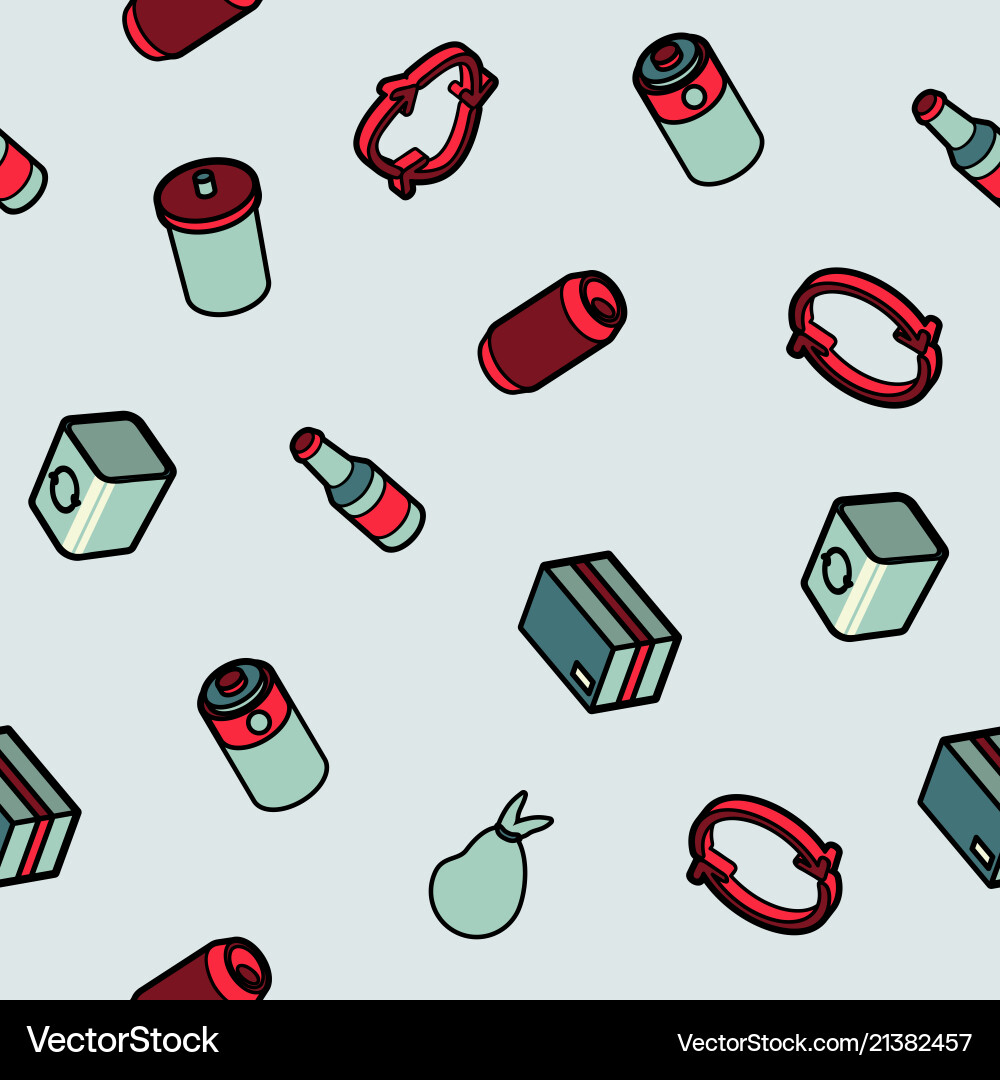 Garbage color outline isometric pattern Garbage color outline isometric pattern vector image