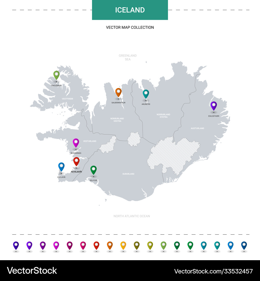 Iceland map with location pointer marks vector image