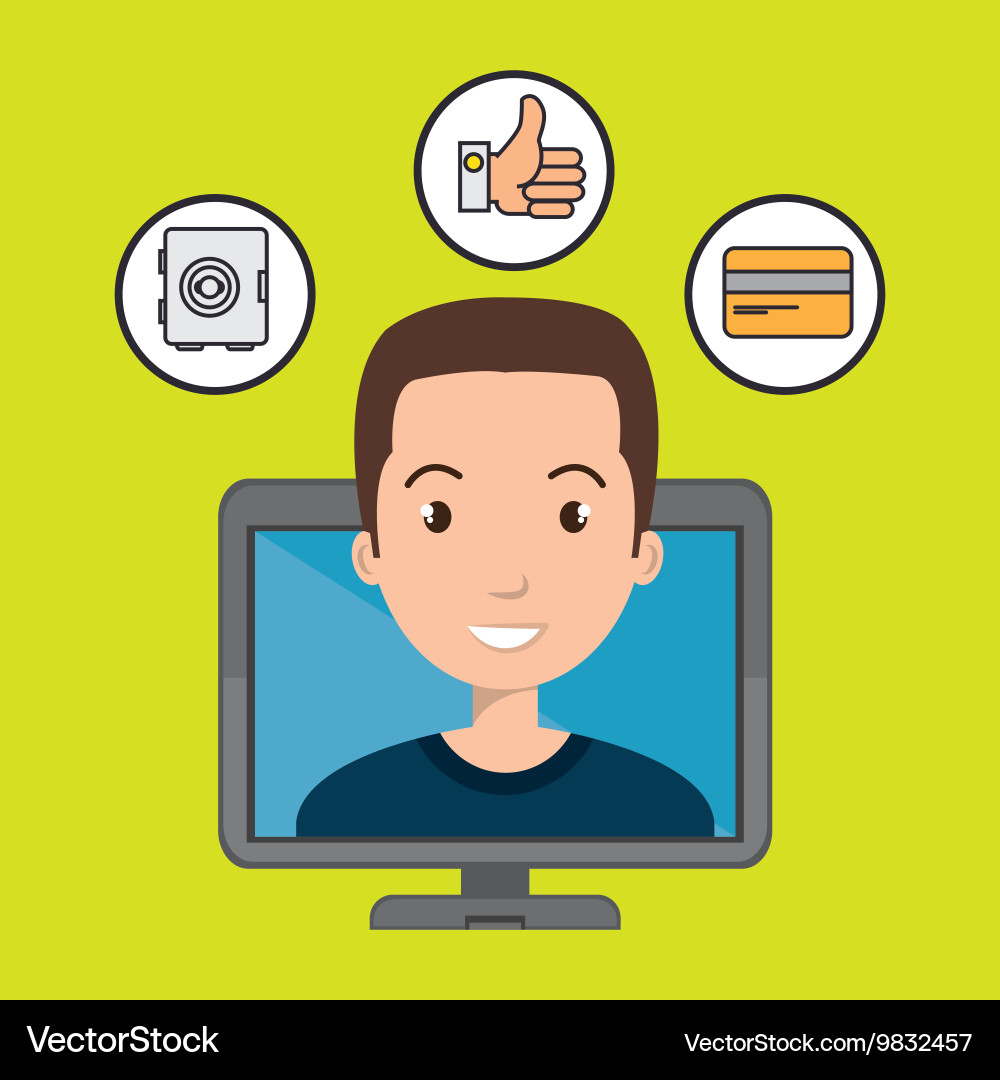 Man with hand card and screen isolated icon design Vector Image