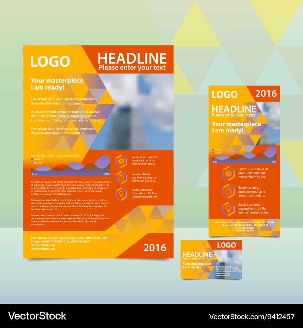 Orange annual report with the pattern of triangles Vector Image