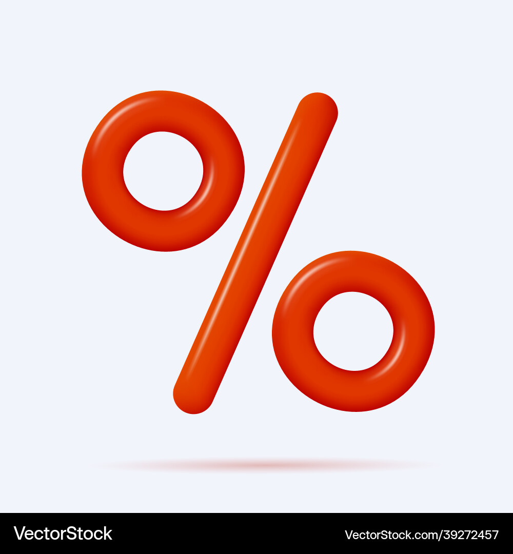 Red 3d rounded percent symbol thin soft line Red 3d rounded percent symbol thin soft line vector image