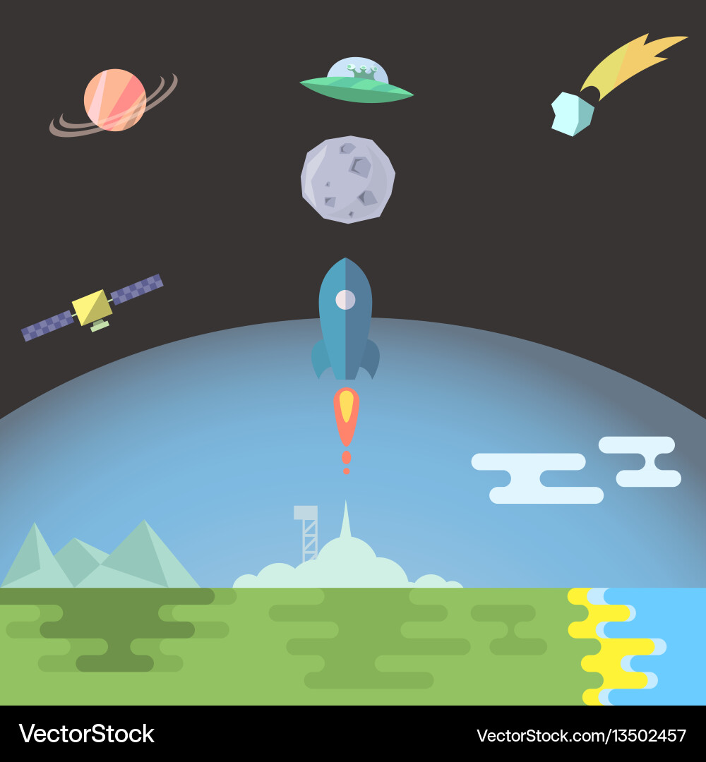 Rocket launch flat style Vector Image