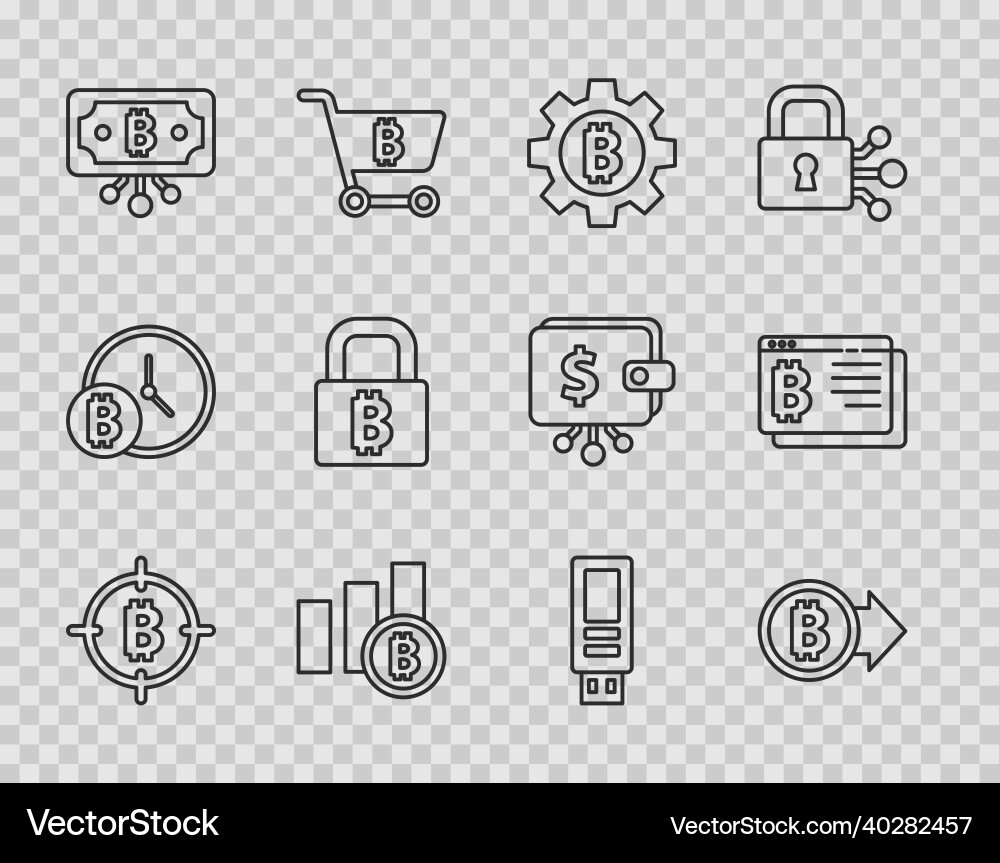 Set line bitcoin in the target cryptocurrency Set line bitcoin in the target cryptocurrency vector image