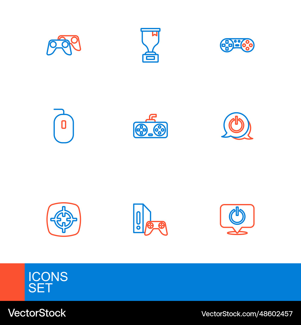 Set line power button game console with joystick Set line power button game console with joystick vector image