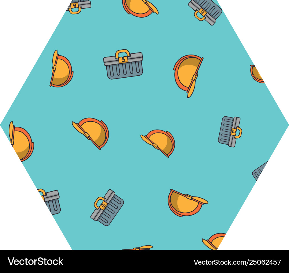 Toolbox and helmet hexagon frame Toolbox and helmet hexagon frame vector image