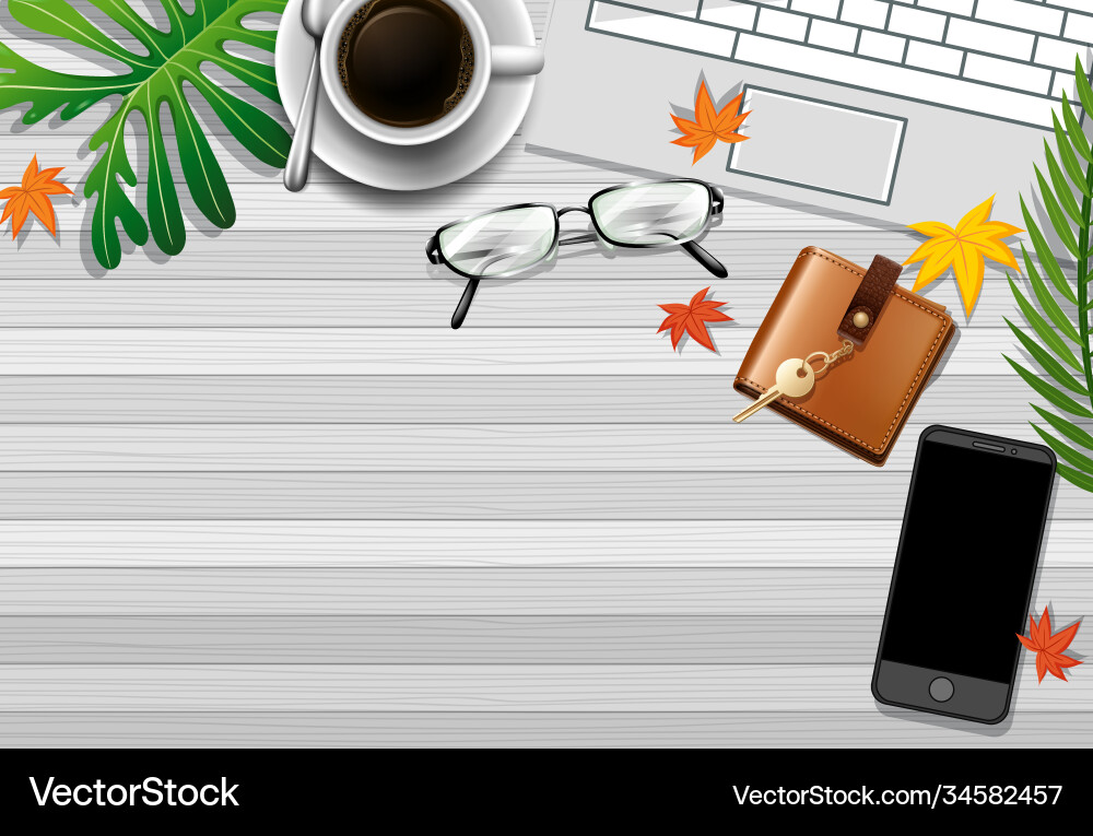 Top view office work table with elements Vector Image