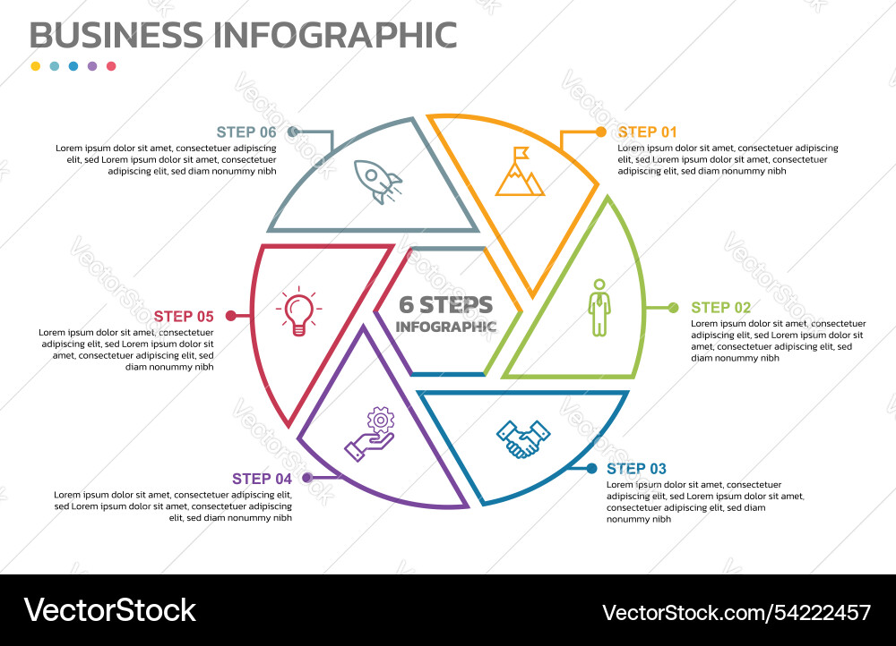Visual data presentation cycle diagram with 6 Visual data presentation cycle diagram with 6 vector image