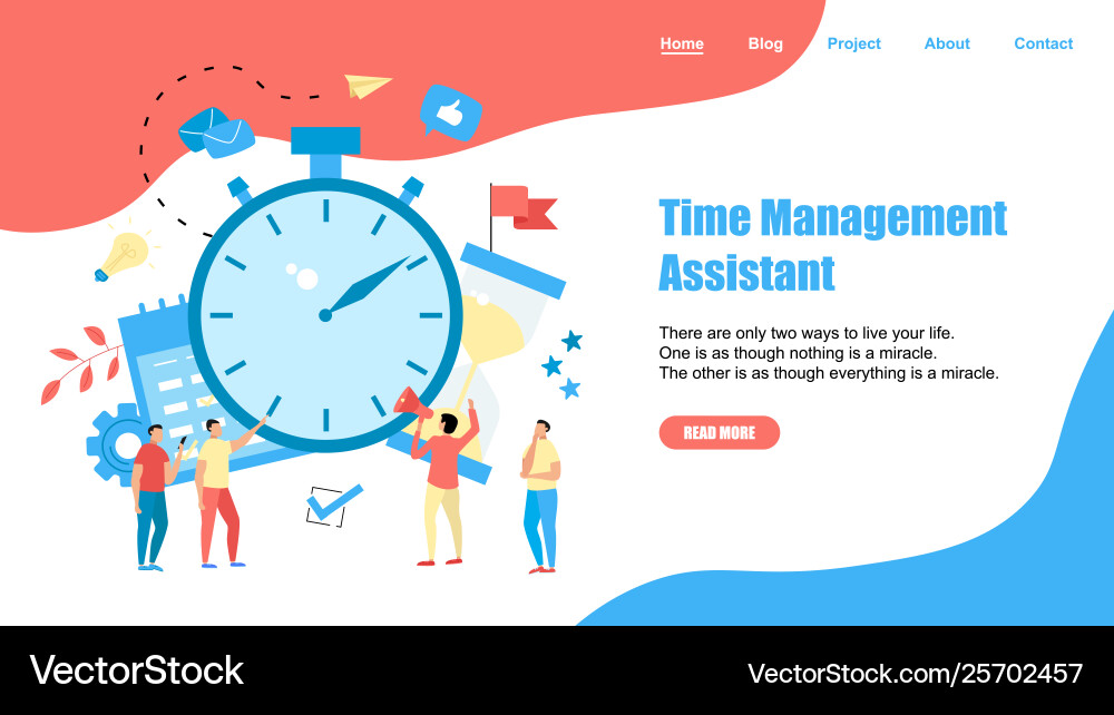 Webpage template time management assistant Vector Image