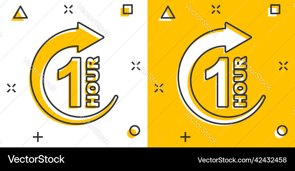 1 hour clock icon in comic style timer countdown 1 hour clock icon in comic style timer countdown Vector Image