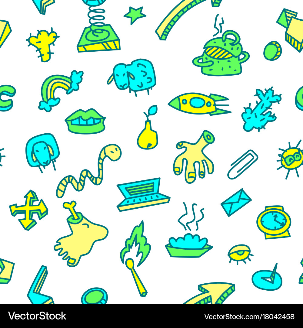 Abstract seamless pattern with many items Vector Image